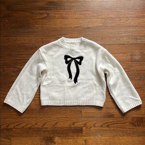 Happily Grey Kid’s White Sweater with Black Bow